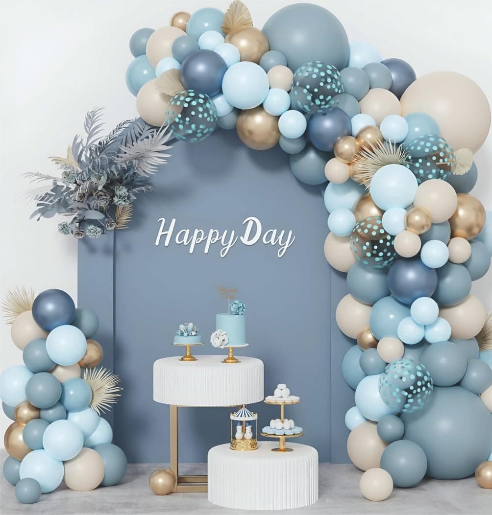 YOURS DECOR Happy Birthday Balloons Decoration Kit - 57 Pcs Dusty Blue, Sky Blue & Sand White Garland Set for Birthday Decoration | Birthday Party Decoration Set for Celebrations for Kids & Adults