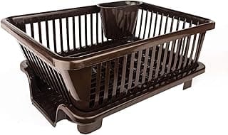 TEKCOOL Plastic Durable Kitchen Drainer Dish Rack Organizer/Drying Tray, Dish Rack with Drying Tray (Green, 45 x 32 x 18 cm, Brown)