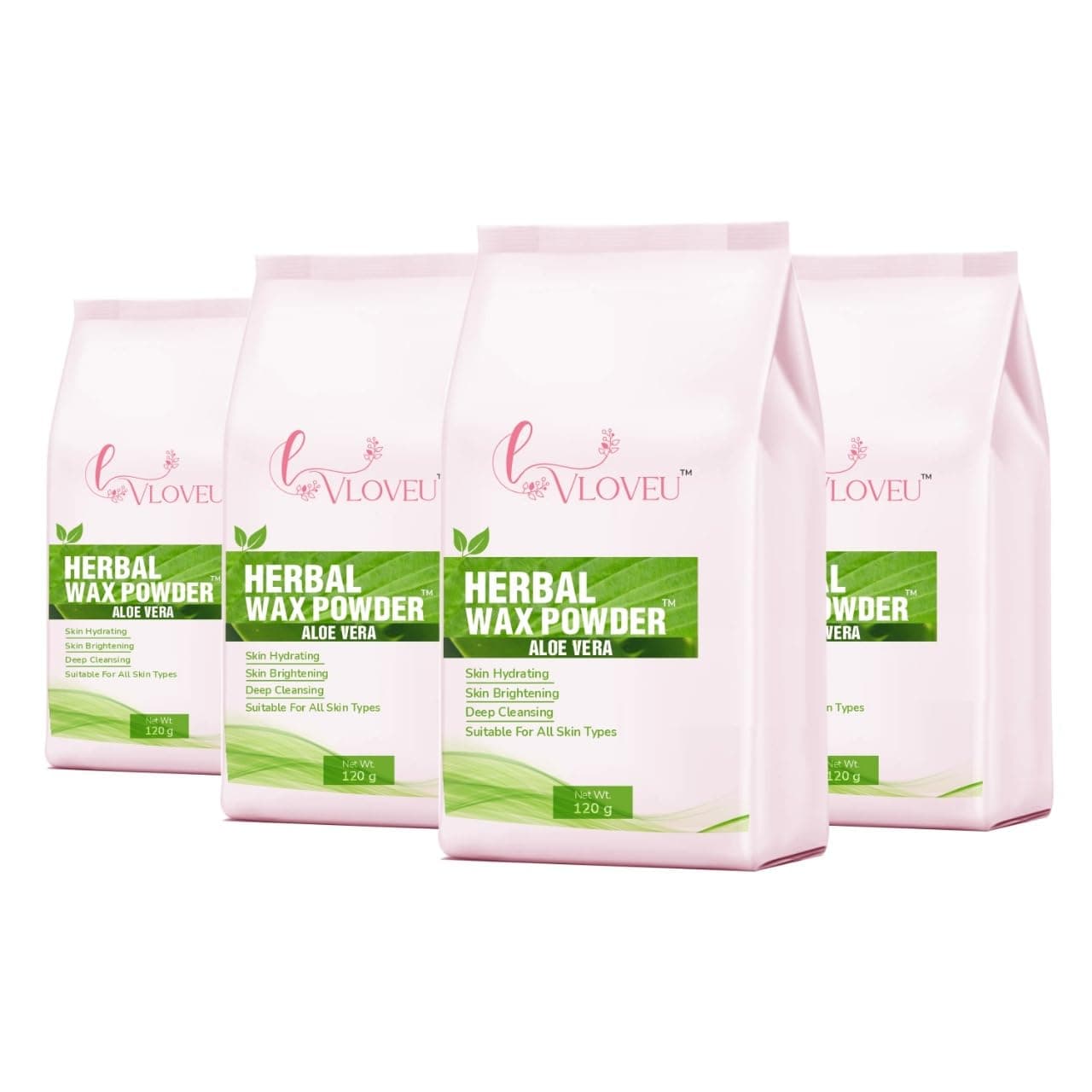 VLOVEU Wax Powder for Hair Removal for Women - 120 gm (Pack of 4) | Hair Removal Powder with Aloevera | Painless Herbal Wax Powder, All Skin Types Hands, Legs, Underarms, Bikini & Intimate Area