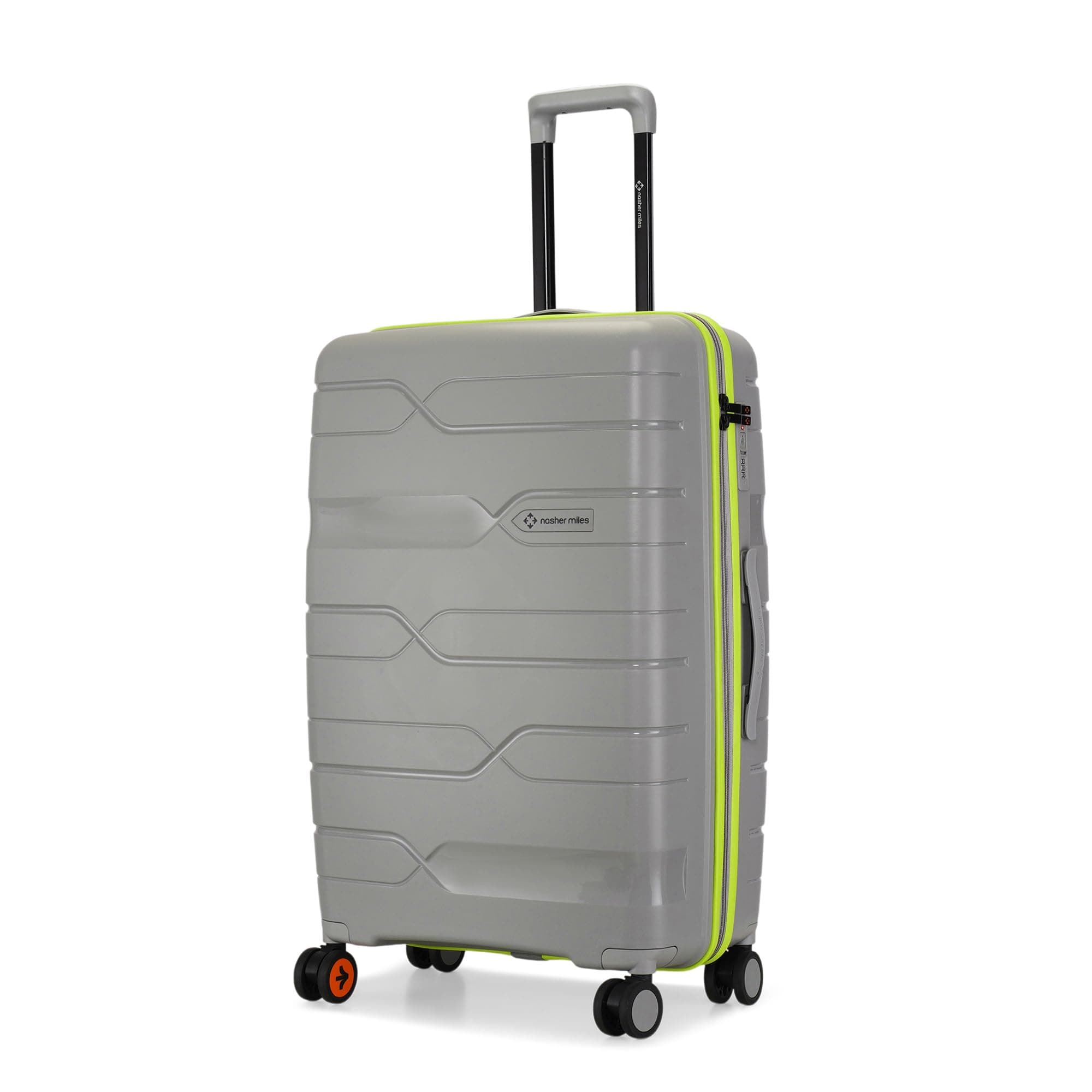 Nasher Miles Cannes Hard-Sided Polypropylene Check-in Luggage 28 inch | 75cm | 8 Wheels Large Trolley Bag for Travel | Suitcase (Grey Neon Green)
