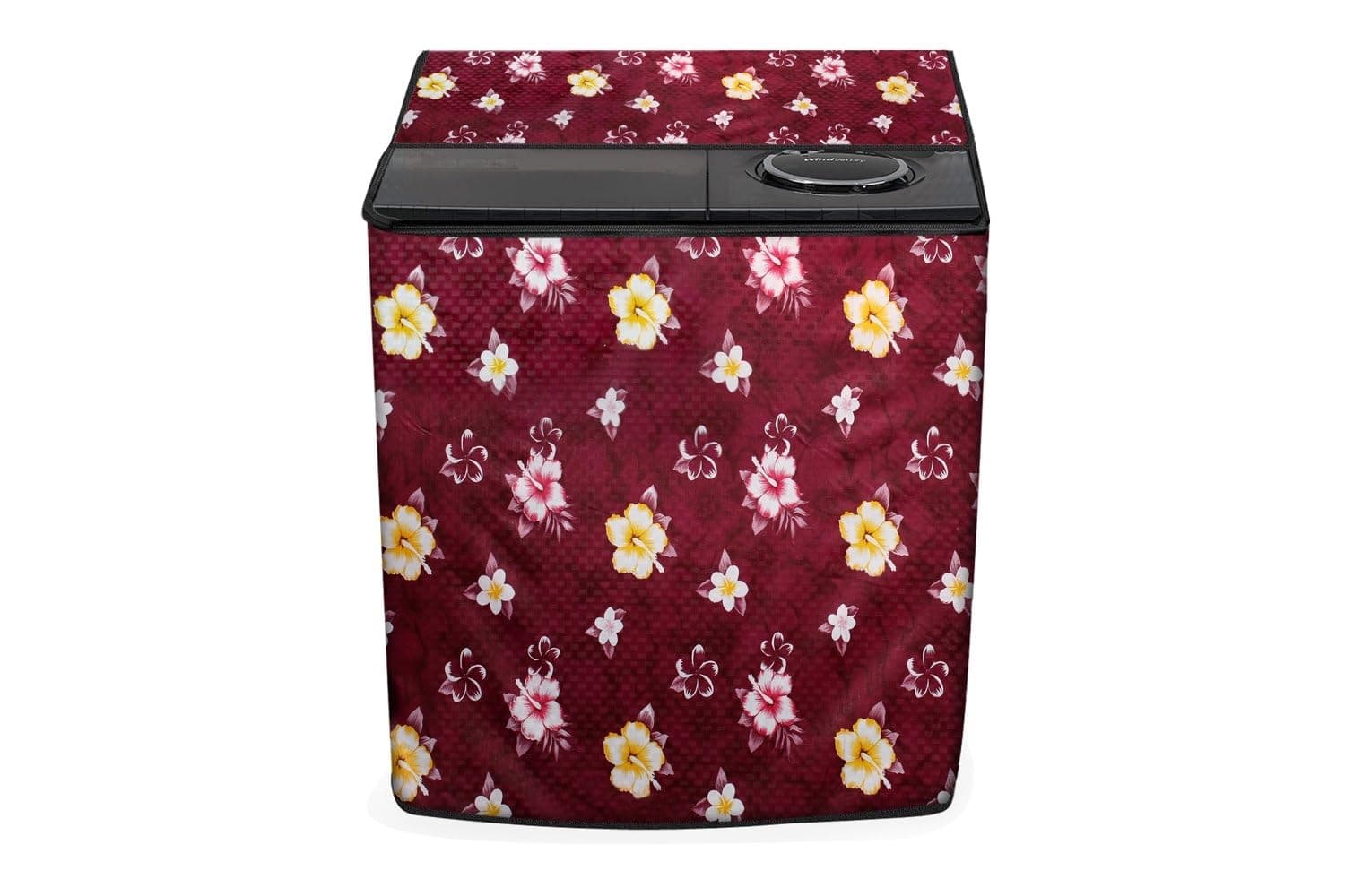 Stylista Washing Machine Cover Compatible for Whirlpool 8.5 kg semi Automatic Top Loading ACE 8.5 XL Floral Pattern Red