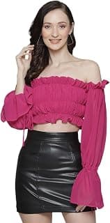 sassafras Fuchsia Off Shoulder Ruched Crop Top