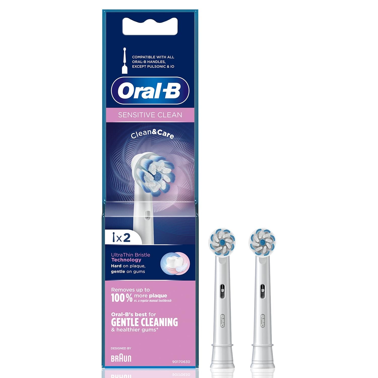 Oral-B ORIGINAL Sensitive Electric Toothbrush Soft Replacement Brush Heads [10X POWERFUL THAN COMPATIBLE PRODUCTS] For Vitalty,Pro,Smart Series, 2 refills, Gently removes plaque