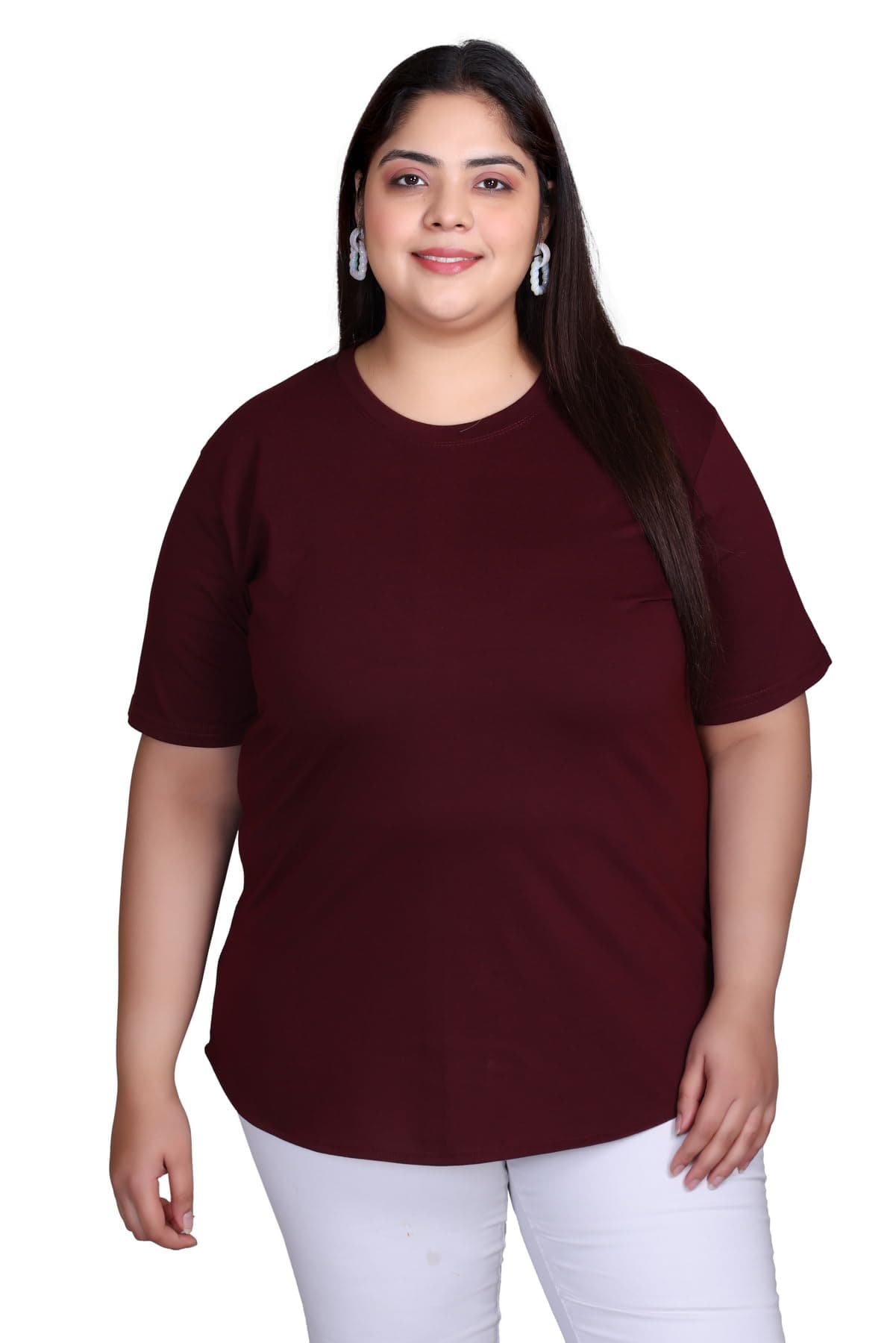 In Love Women's Solid Cotton Plus Size Longline T-Shirt Half Sleeve | Cotton fabric - soft longline T-shirt with easy plus-size fit