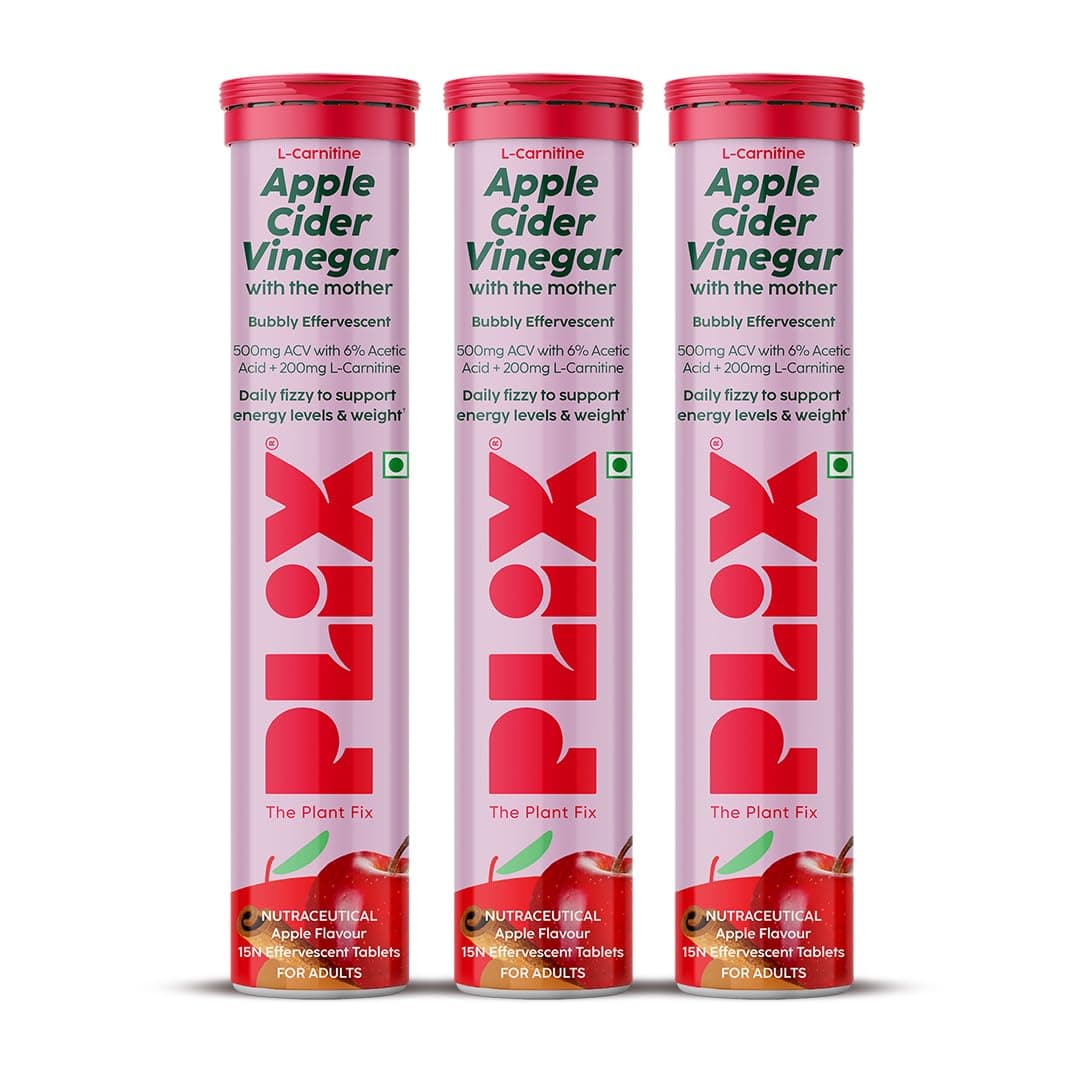 The Plant Fix Plix L-Carnitine ACV Effervescent Tablets Helps To Turn Food Into Energy Pack Of 3, 3 count, 15 capsules