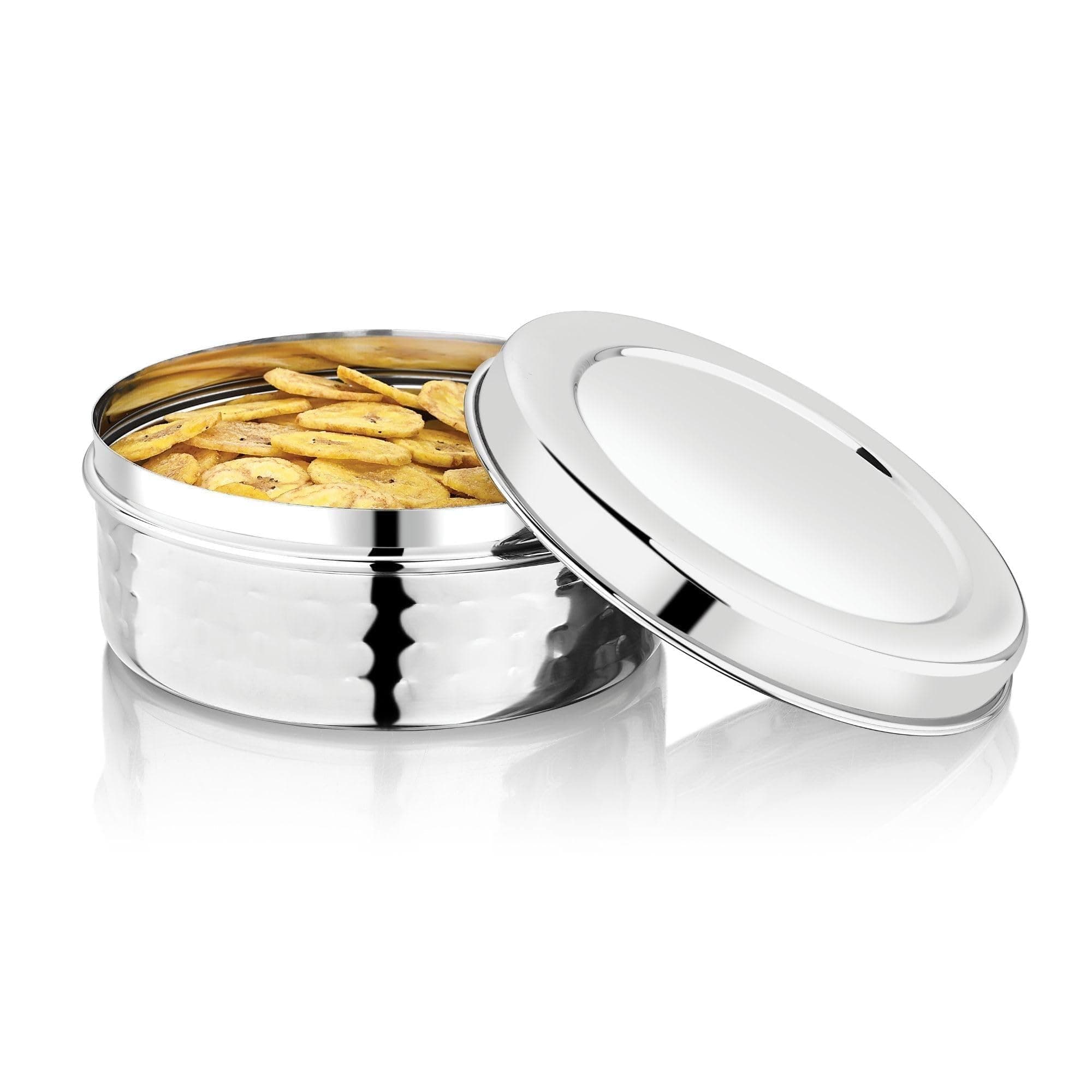 Vinod Hammered Stainless Steel Puri Dabba | 2500ml Capacity, 22cm Dia | Hammered Finish Multipurpose Stainless Steel Flat Storage Container for Puri, Snacks, Dry Food, Tiffin & Travel Use