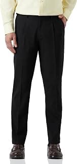 Amazon Brand - Symbol Men's Pleated Stretchable Formal Pants |Half-Elasticated | Regular Fit (Available in Plus Sizes)