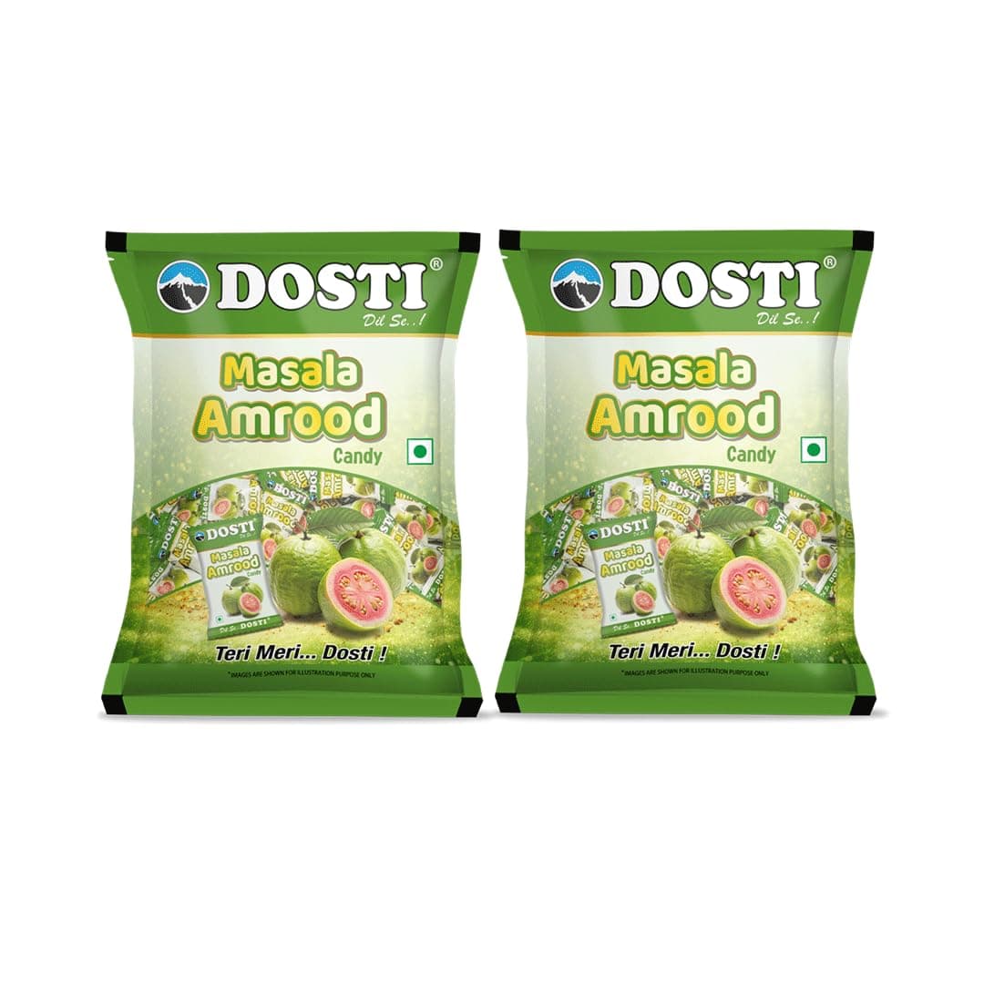 Snowpeak Dosti Masala Amrood Candy Pouch | Tangy & Spicy Guava Candy | Chatpata Sweet Candy for Kids & Adults | 2 x 90pcs