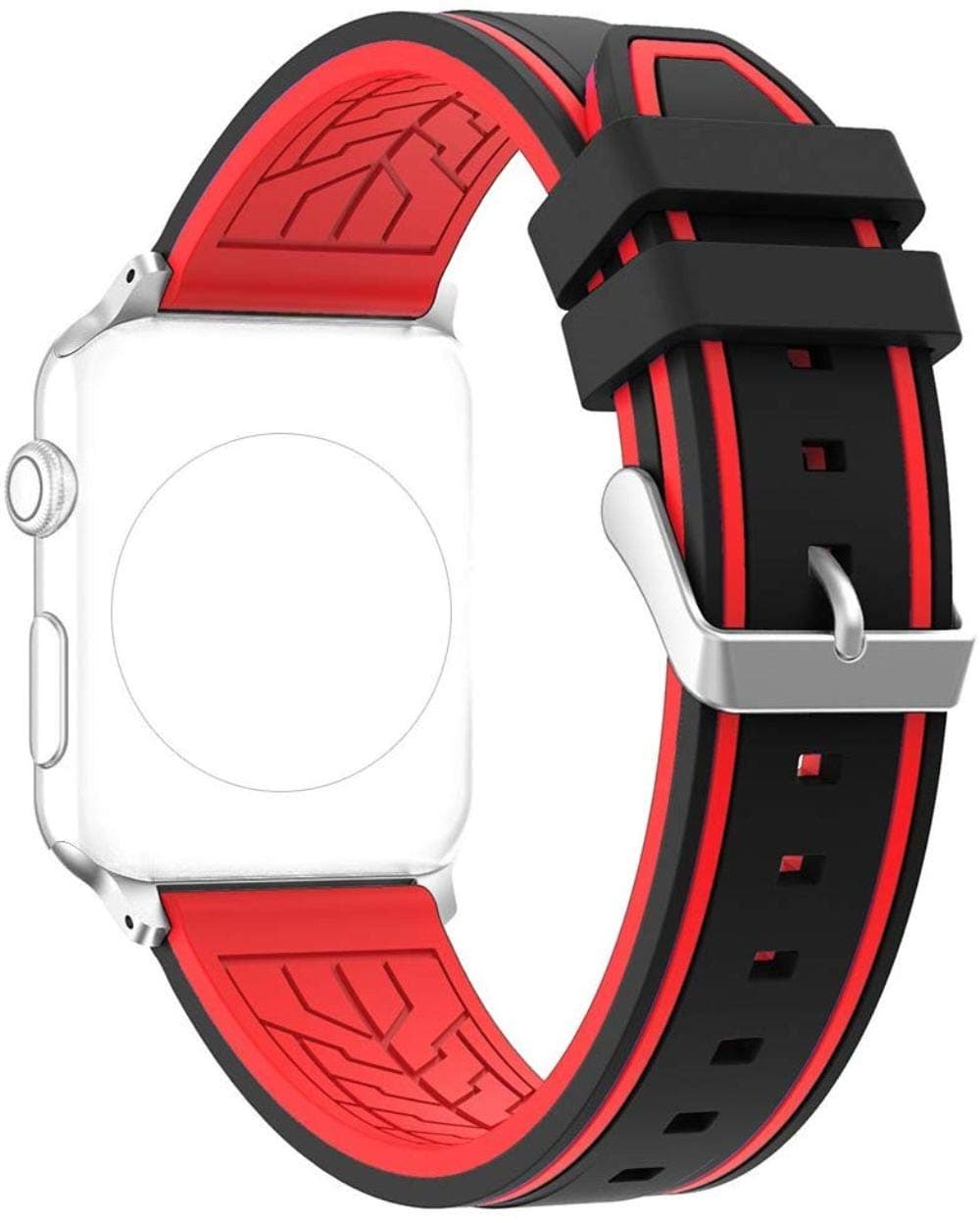 OBOE 42/44mm Dual Color Breathable Silicone Strap Sports Look Replacement Band Compatible with Apple Watch iWatch Series 5/4/3/2/1 (Black-Red)
