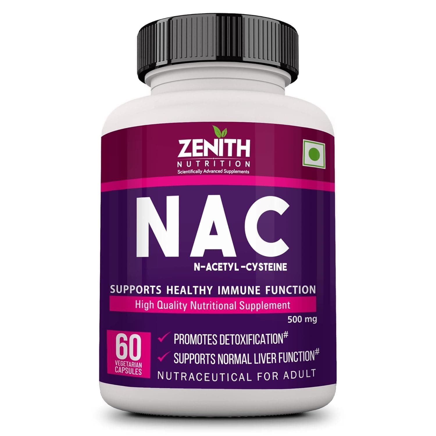 Zenith Nutrition Nac (N-Acetyl L-Cysteine) Liver & Antioxidant Support 500Mg - 60 Veg Capsules