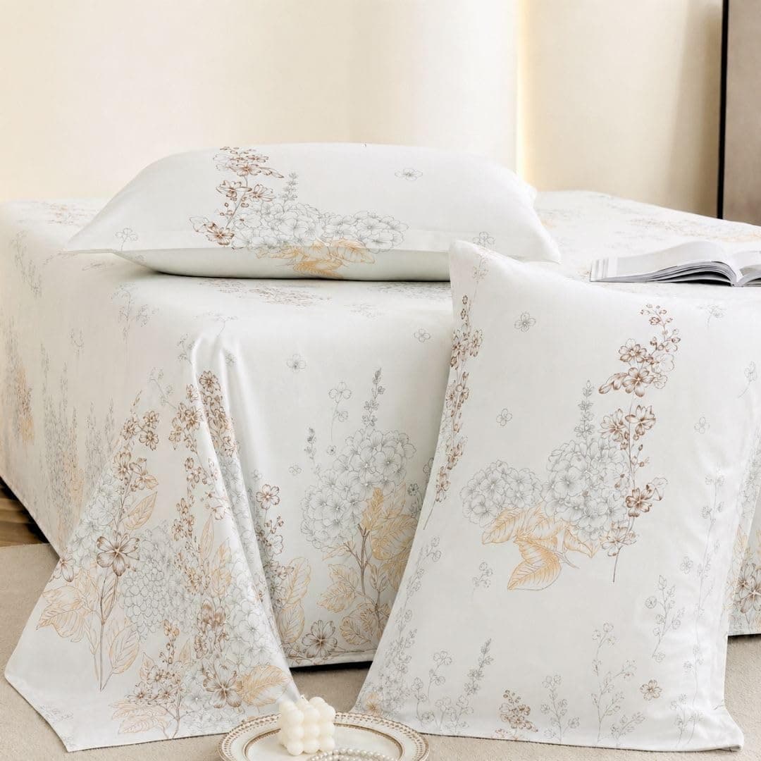 Jaipur Weaves Cotton King Size Bedsheet 108x108 Super King, 100% Pure Cotton Bed Sheet with 2 Pillow Covers, 240 TC Soft Breathable Floral Design Bedding - (Garden Brown, Super King)