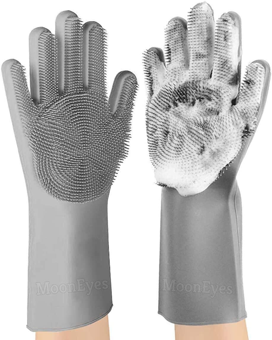 MoonEyes , Silicone Scrubbing Gloves for Pet Grooming, Washing Dish, Kitchen utensil, Car, Bathroom floor, toilet For Multi Purpose working gloves, Unisex, Assorted colors (One Pair)