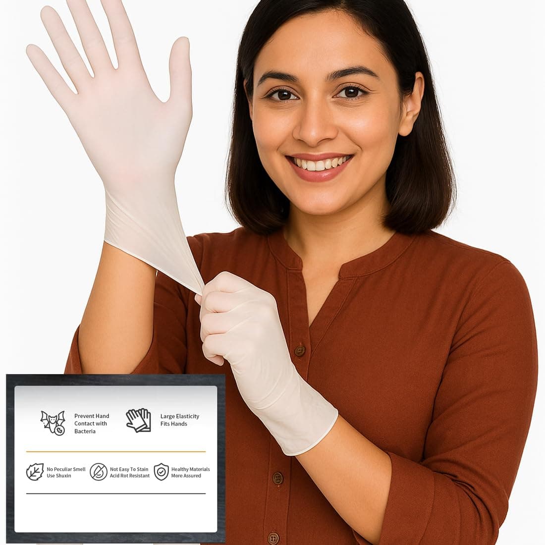 adbeni Disposable Latex Gloves | Food Handling | Powder Free | Premium | for Medical Examination, Kitchen, Cleaning, Cooking, Salon, Spa, Gardening, Travel & Grooming | Stretchable Fit | Pack of 10