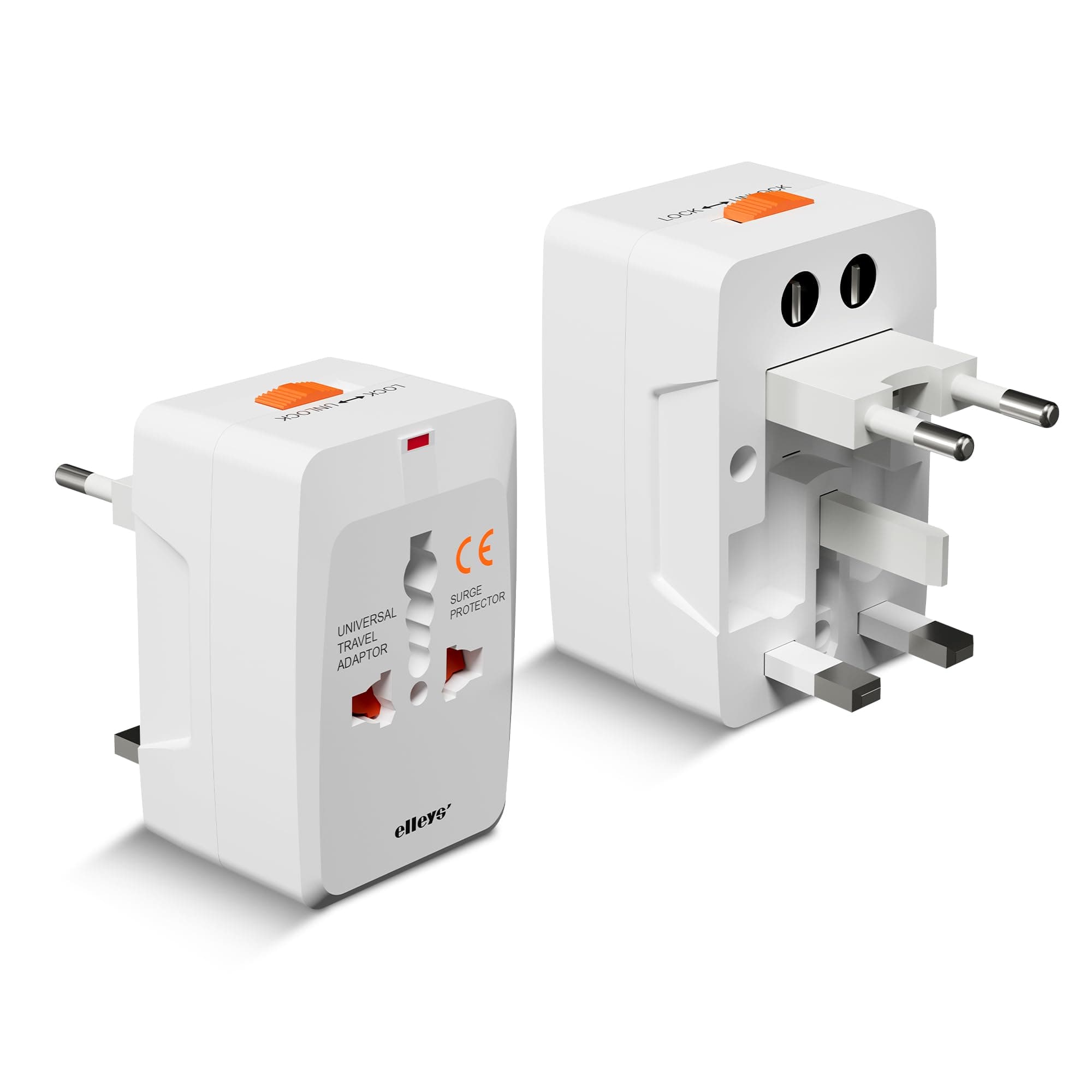 Elleys' Universal Travel Adapter International All in one Worldwide Universal Adapter 13amp 100-240 Voltage Travel Charger Suitable 200+ Countries UK, Europe, UA, Australia, China, Japan_2pcs