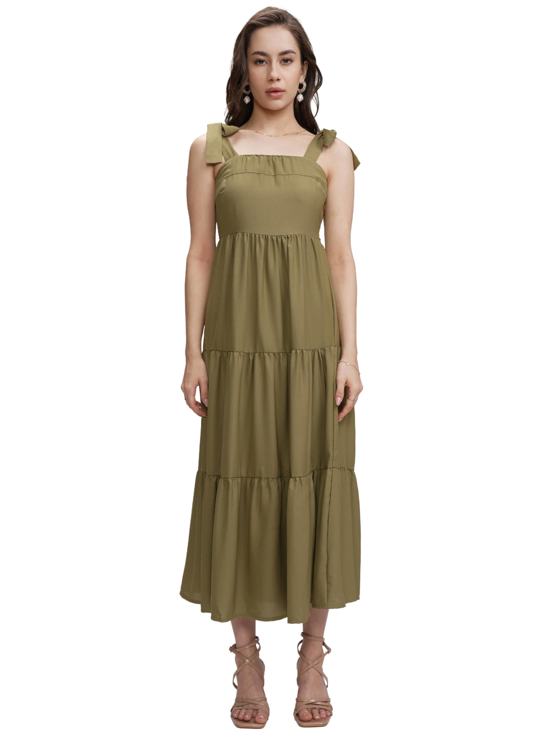 Tokyo Talkies Women's Sleeveless Shoulder Straps Solid Dresses | Stylish| Casual