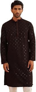 SOJANYA Men's Coffee Brown Cotton Blend Kurta with Intricate Embroidery & Subtle Sequin Work
