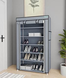 FLIPZON Premium 6-Tiers Shoe Rack/Multipurpose Storage Rack with Dustproof Cover (Grey)