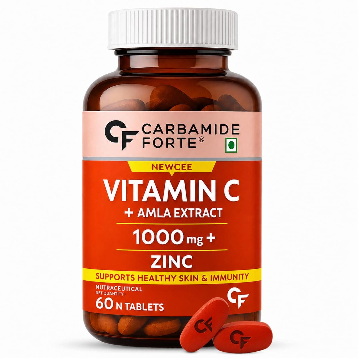 Carbamide Forte Natural Vitamin C Supplements Amla Extract With Zinc For Immunity & Skincare | Vitamin C Tablets | Vitamin C Supplements - 60 Tablets