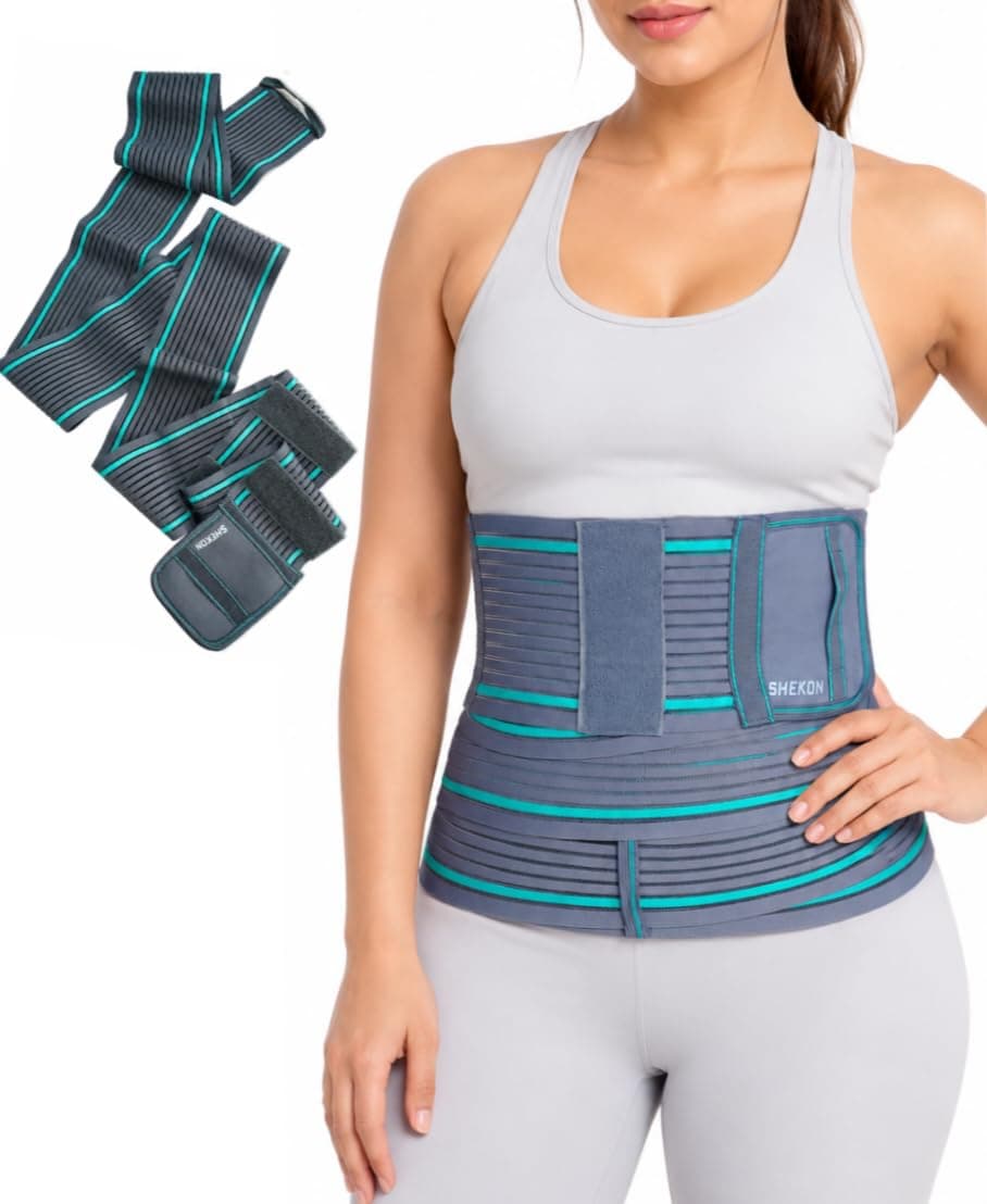 SHEKON Abdominal Belt After Delivery for Women | Postpartum Post Pregnancy Tummy Tuck Belt | C Section Recovery Waist Support | Belly Fat Shaper Compression Wrap Grey (9ft x 5in)