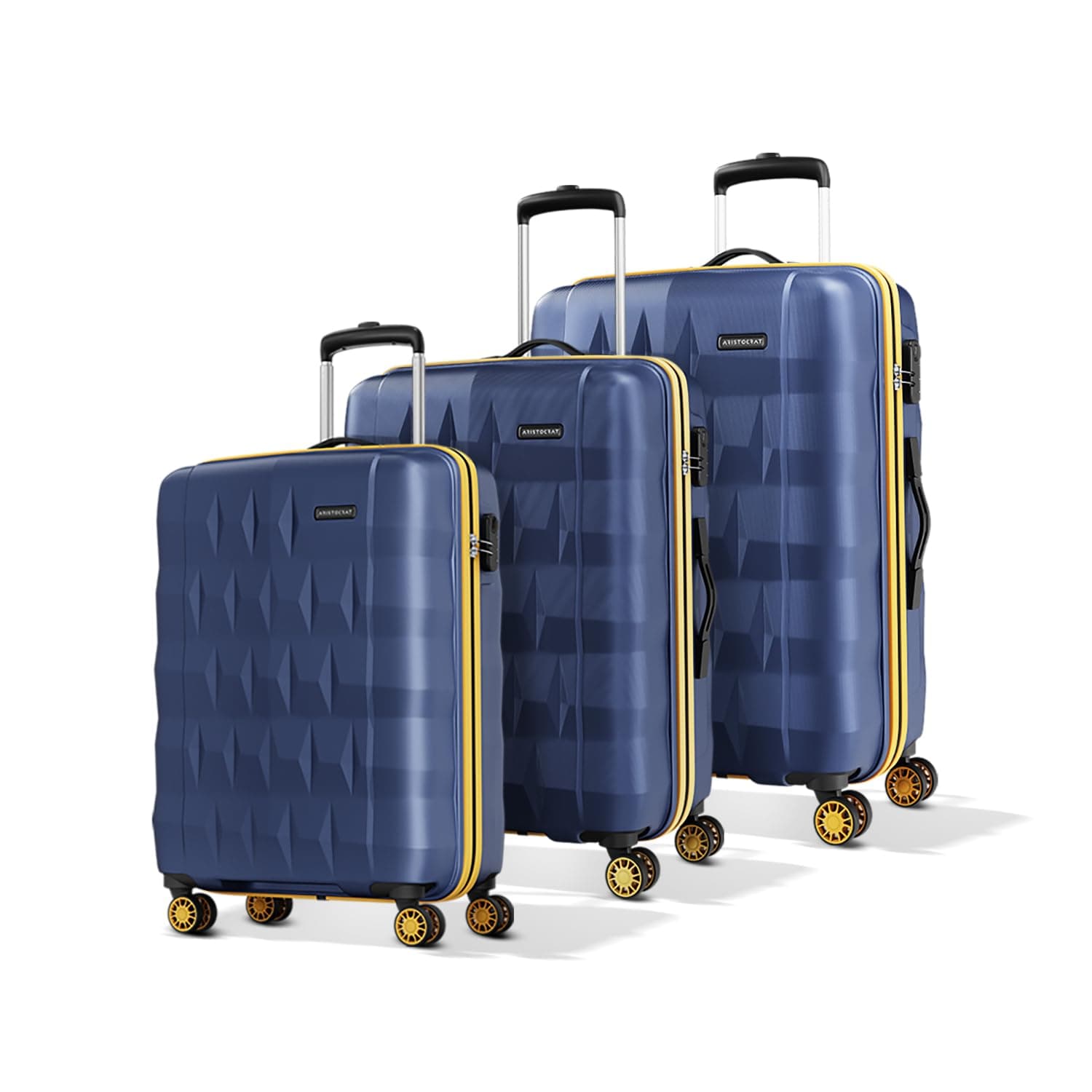 Aristocrat Comet 8 Wheel Set of 3 (Small+Medium+Large) Hard Case Trolley Bag | Combination Lock | Tough and Durable Polycarbonate Luggage | 3 Year International Warranty | Suitcase for Travel | Blue