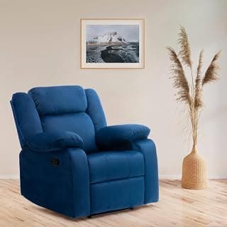 Wakefit Recliner | 1 Year Warranty | Velvet Fabric Manual Recliner Sofa 1 Seater | Recliner Chair | Swayback - Blue