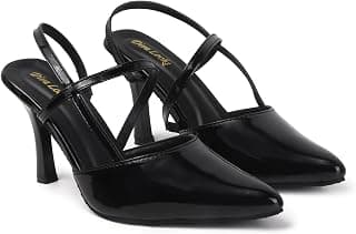 Glossy Pointed-Toe Stilettos with Cross Strap Detailing for Women