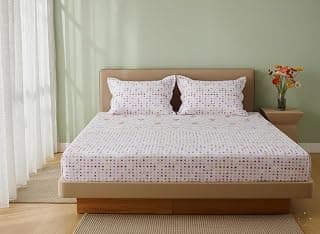 Raymond Vision Premium Cotton Fitted Bedsheet Set – 183x198+30cm Ultra-Soft Fabric 2 Matching Pillowcases Included