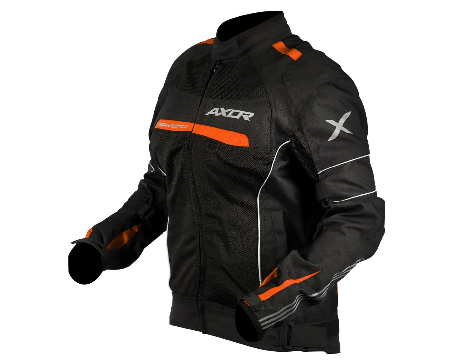 Axor Diva Riding Jacket MaxTec 600-D Textile for Women equipped with -Tech C.E. level 2 protectors at the elbows/shoulders/back and high tenacity mesh fabric for maximum ventilation-Black Orange-XL