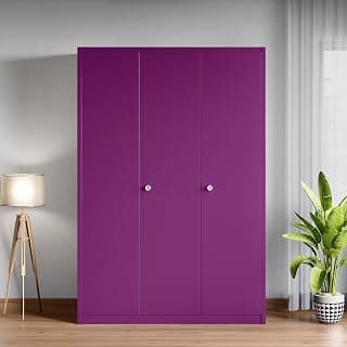 Interio by Godrej Axl 3-Door Steel Almirah | Textured Mulberry, 1-Year Warranty, 1 Locker, 10 Shelves