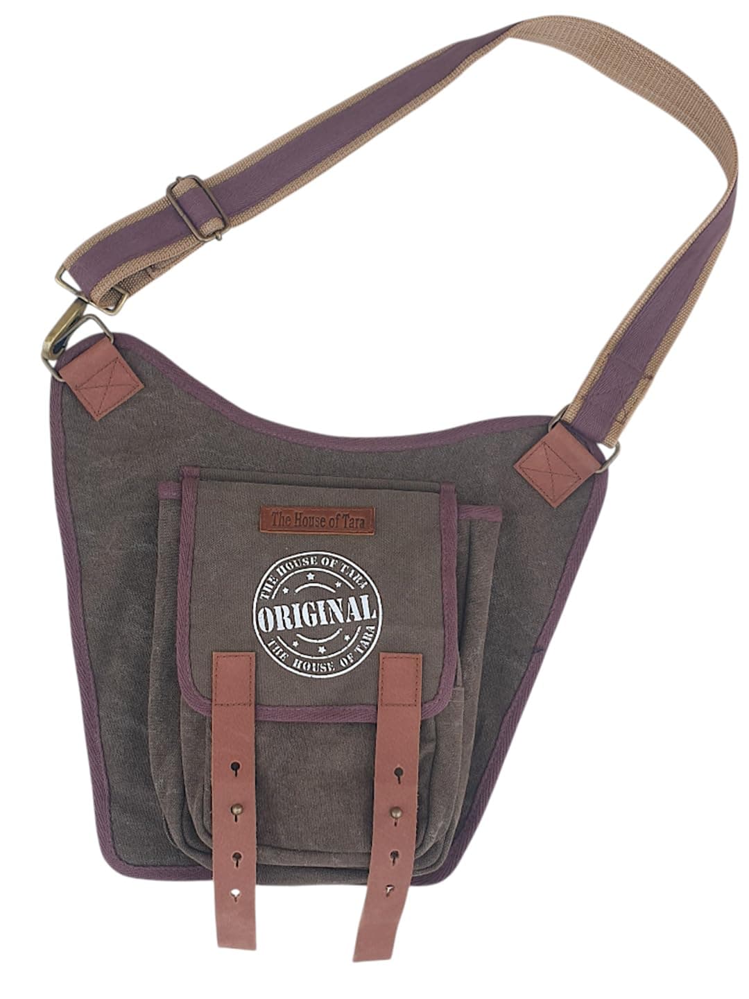 The House Of Tara Vintage Finish Canvas Cross Body Bag/Waist Bag | Travel Accessory Fanny Pack | Adjustable Strap and Multiple Pockets | Flap & Leather Strap Closure | Unisex (Acorn Brown)