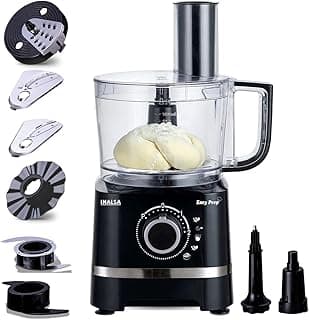 INALSA Food Processor with Atta Kneader 800 Watts|1.4L Processing Bowl7 Accessories including Dough Maker Electric Chopper,French Fry Cutter,Slicer,Shredder,Meat Mincer Dough Maker Machine (Easy Prep)