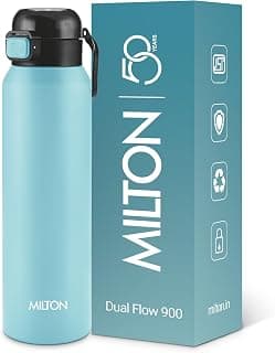 MILTON Dual Flow 900 Thermosteel Water Bottle 900 ml with One Touch Safety Lock & Twin Lid Sip or Gulp,Long Hours Hot & Cold,Leak Proof,ISI Certified,Vacuum Insulated,for Office,Gym,School,Sea Blue