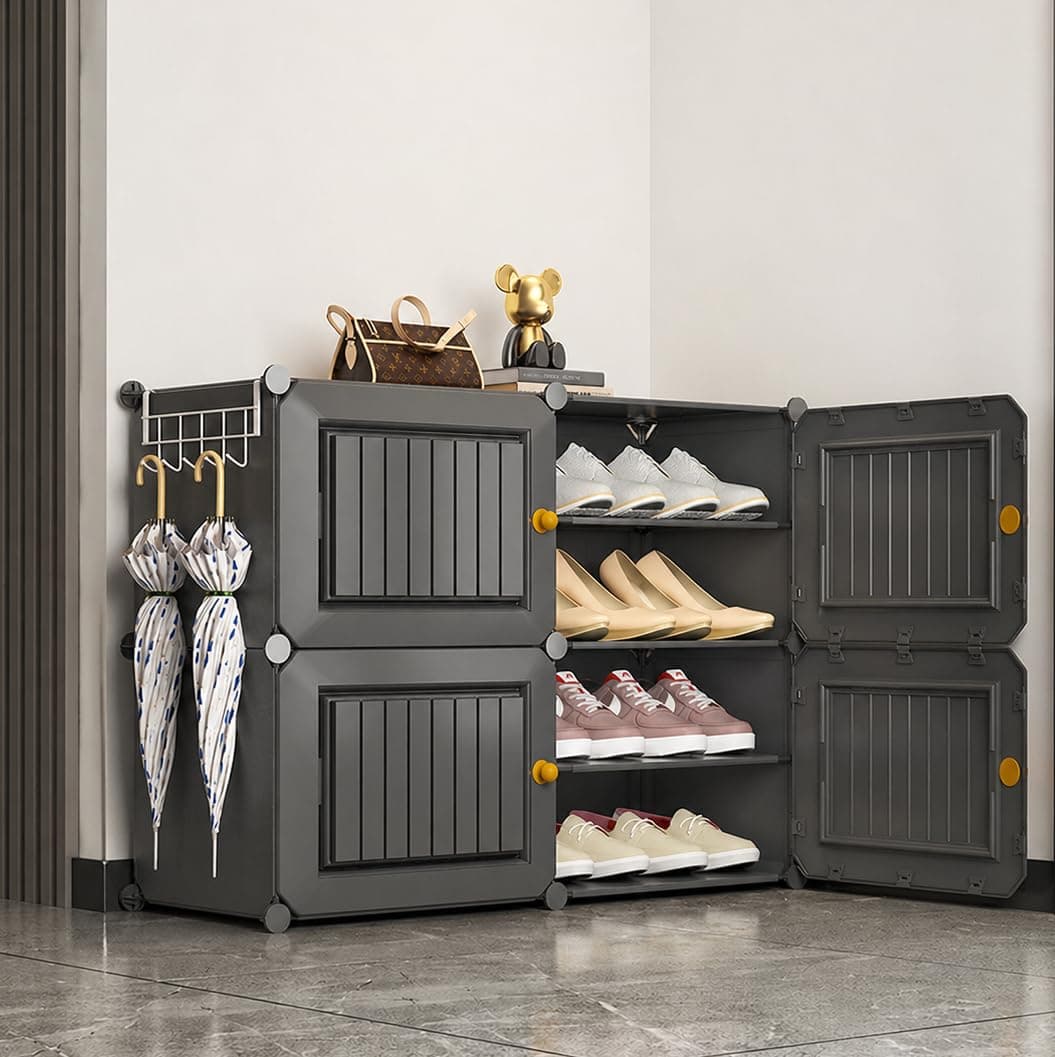 EXVITO 8 Tier Shoe Rack with Shelf, Folding Shoe Rack for Bedroom, Living Room,Entryway, Footwear Stand for Home, Organizer, ShoeRack Plastic | Plastic Shoes Rack for Home - Grey