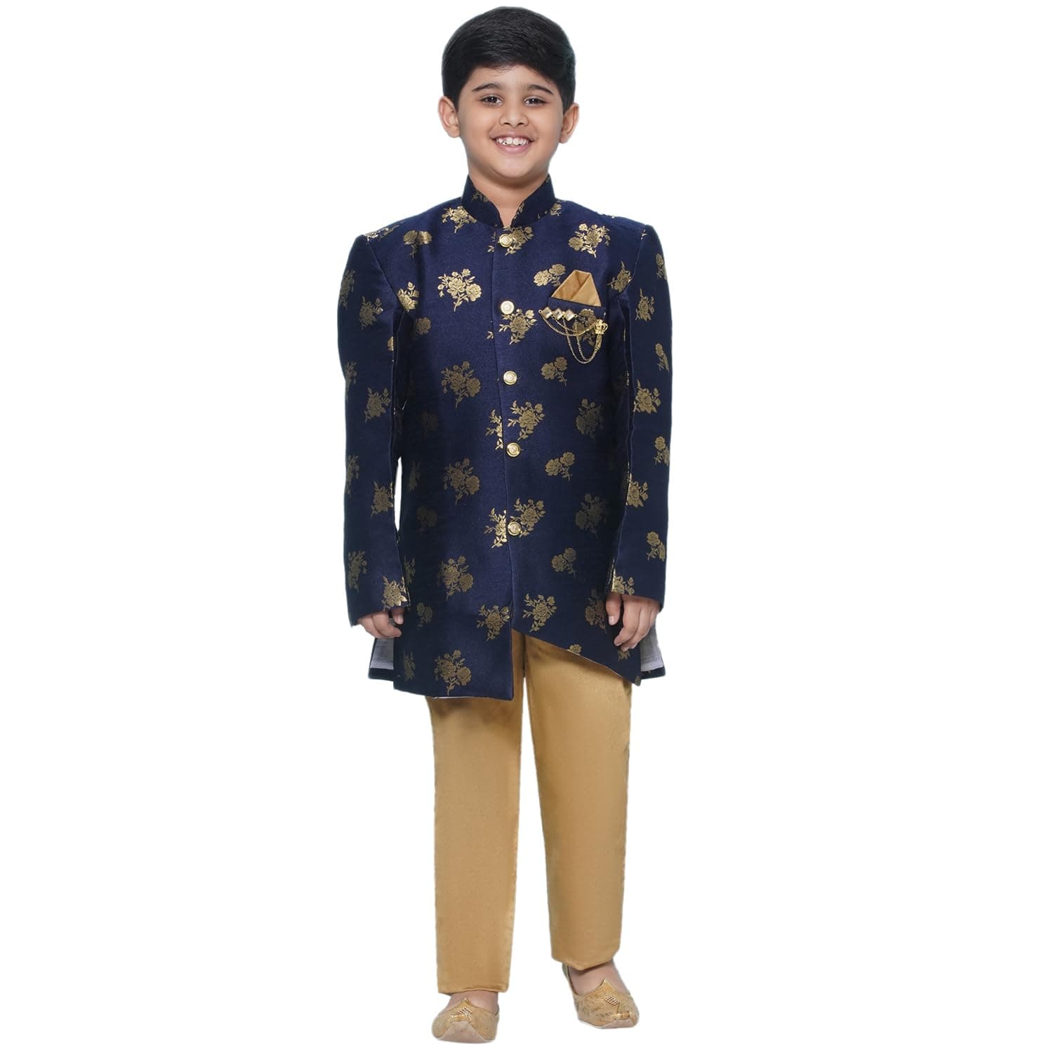 AJ DEZINES Kids Ethnic Wear Jacquard Blend Floral Printed Sherwani Set For Boys