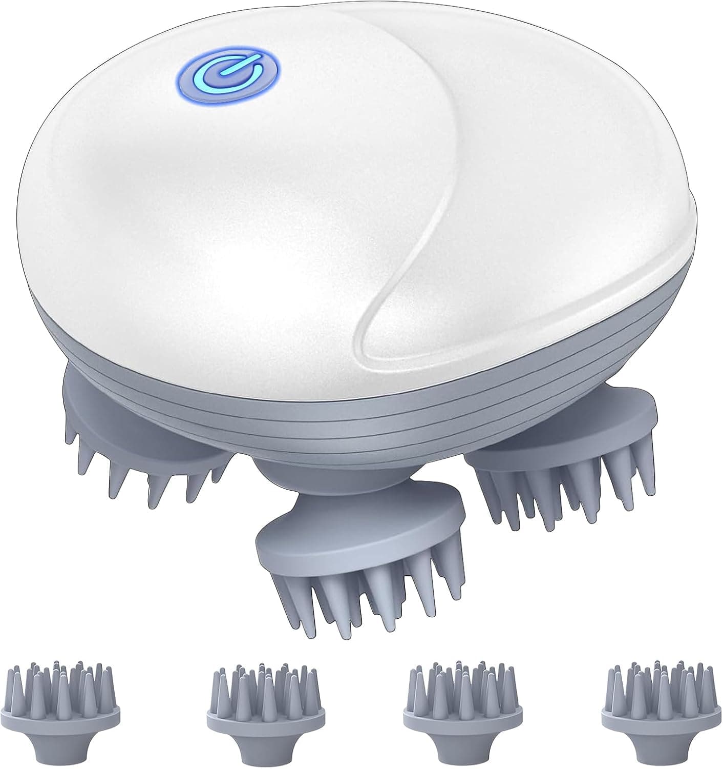JICOOT Upgraded Electric Scalp Massager for Men Women, Handheld Cat Dog Pet Head Massager with 4 Massage Heads, 3 Speeds, Waterproof Massager for Soothing, Stress Relaxation (Scalp Massager), White