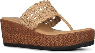 Inc.5 Womens Beige Ethnic Embellished Round Toe Wedge Heel Sandals Slide