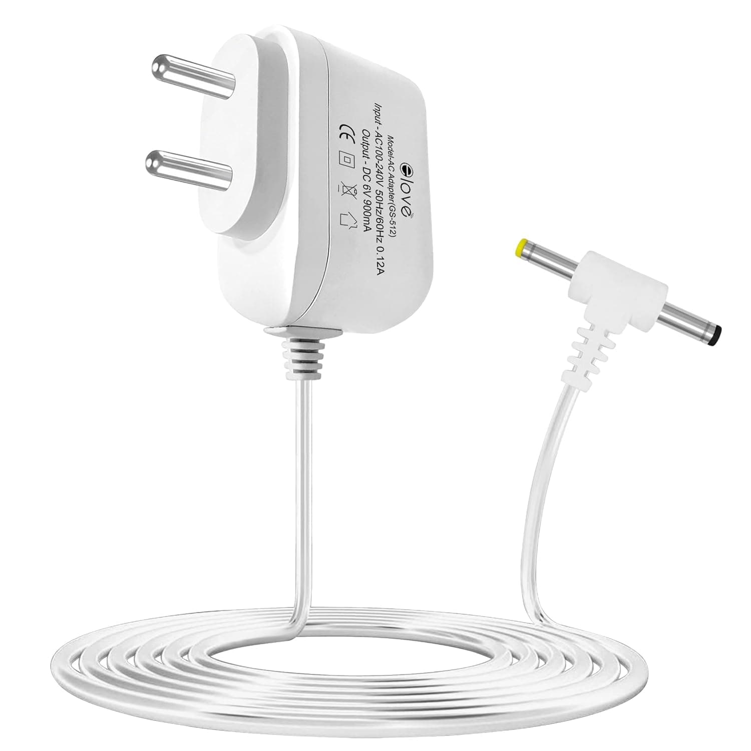 Elove 6V AC/DC BP Adapter for Blood Pressure Monitor 5, 7, 10 Series | Compatible Upper Arm BP Machine Power Supply Adaptor with Extra Long 2.8 Meter Cord – White