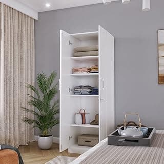 Wakefit Wardrobe for Bedroom | 1 Yr Warranty | Cupboard for Bedroom, Almirah, Wooden Wardrobe, Multi-Shelves Storage, Density:680–750 kg/m³, Free Installation from Brand (Twill - Frosty White)