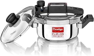 Prestige 2 Litre Flip On Triply Stainless Steel Pressure Cooker with Glass Lid|Deep lid for spillage control|Innovative Lock Lid with single hand operation|Gas & Induction Compatible|5 Years warranty