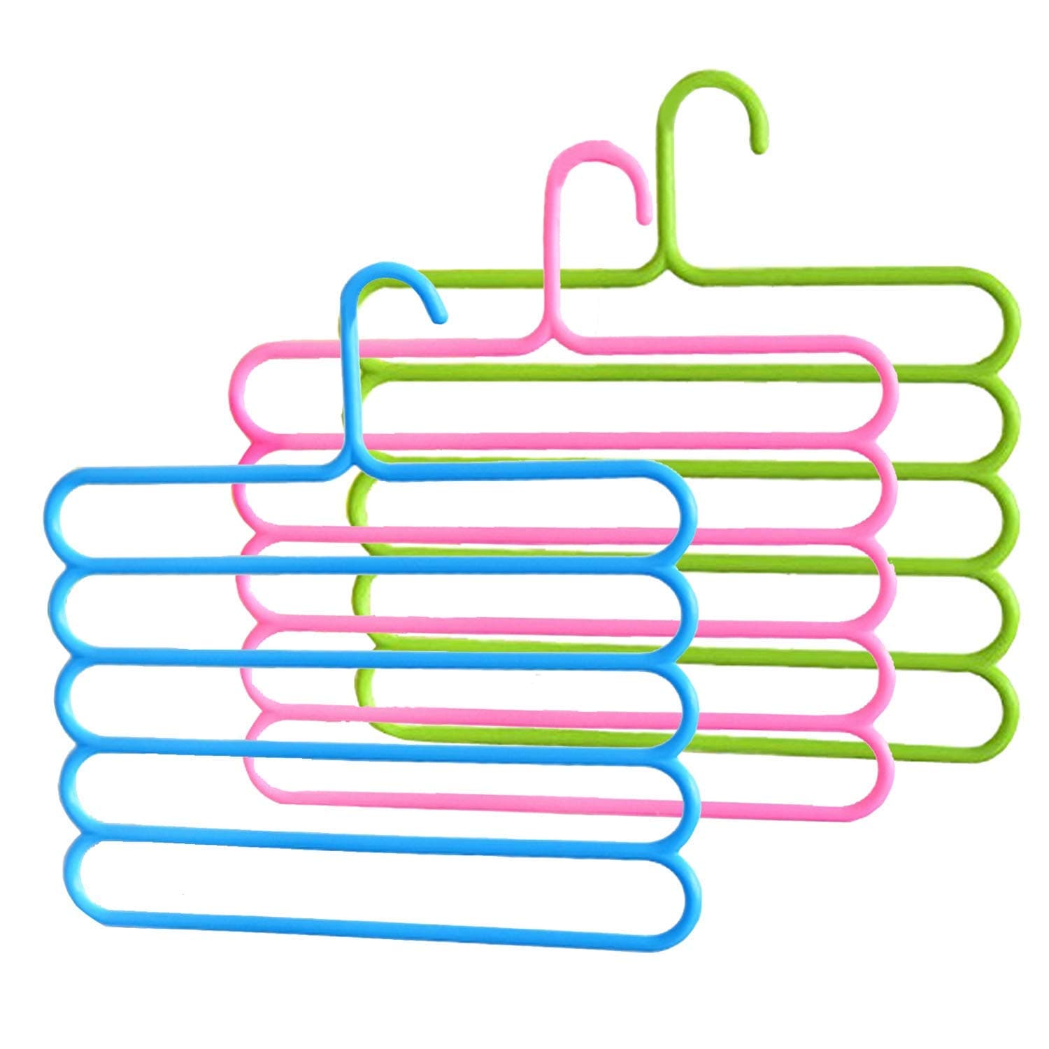 INOVERA (LABEL) Plastic Inovera 5 Layer Pants Clothes Hanger Wardrobe Storage Organizer Rack (Set of 10), 32Lx1Bx33H Cm (Assorted Colour)
