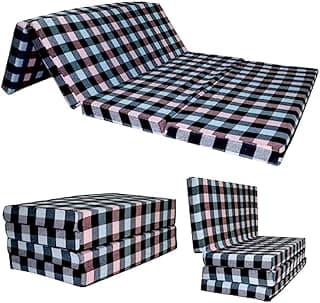 Mattress, Foldable, Lightweight, Travel, Outdoor Camping, Cotton, Portable Mattress, Floor Sleeping Mat for Sleeping Soft Foam Slim Mattress for Single Bed (72"X36"X2") Multicolour (M-R)