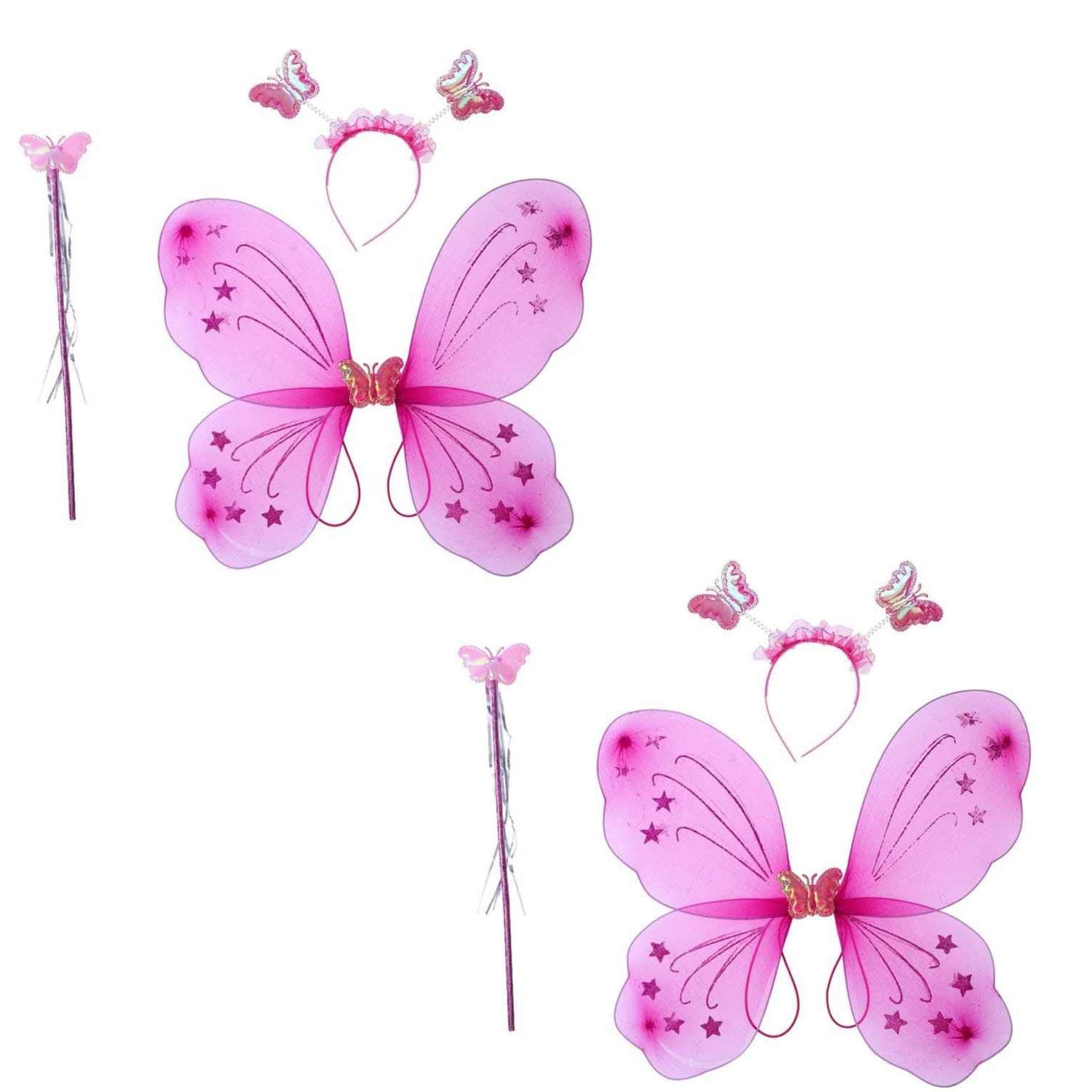 Kaku Fancy Dresses Polyester Girls Butterfly Wings With Hairband And Wand Stick, Pack Of 2 (Magenta, Pink)