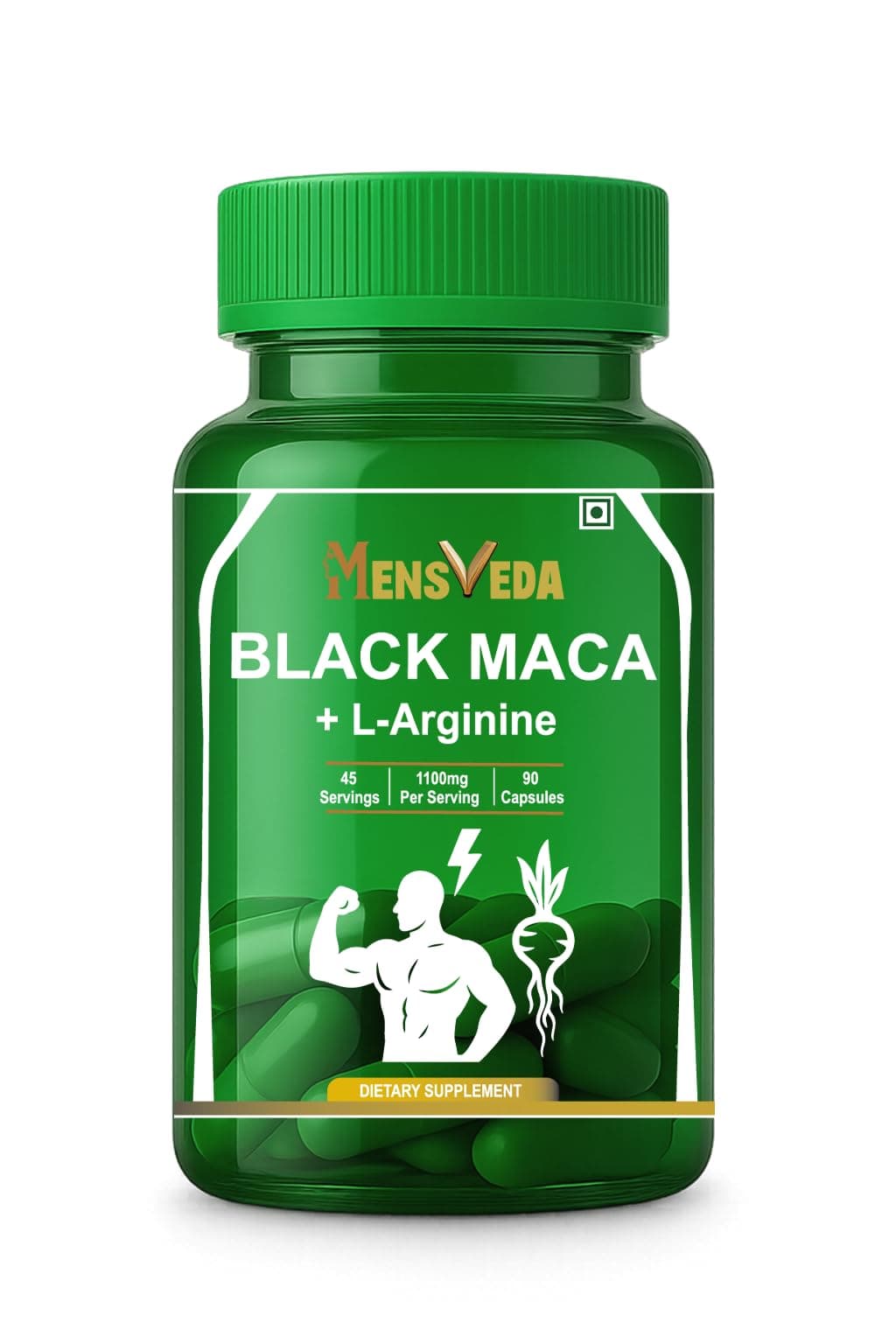 Mens Veda Black Maca 1100mg with L-Arginine | Energy, Stamina & Vitality Support Capsules | Peruvian Maca Root Extract for Daily Performance & Endurance | 90 Veg Capsules Dietary Supplement