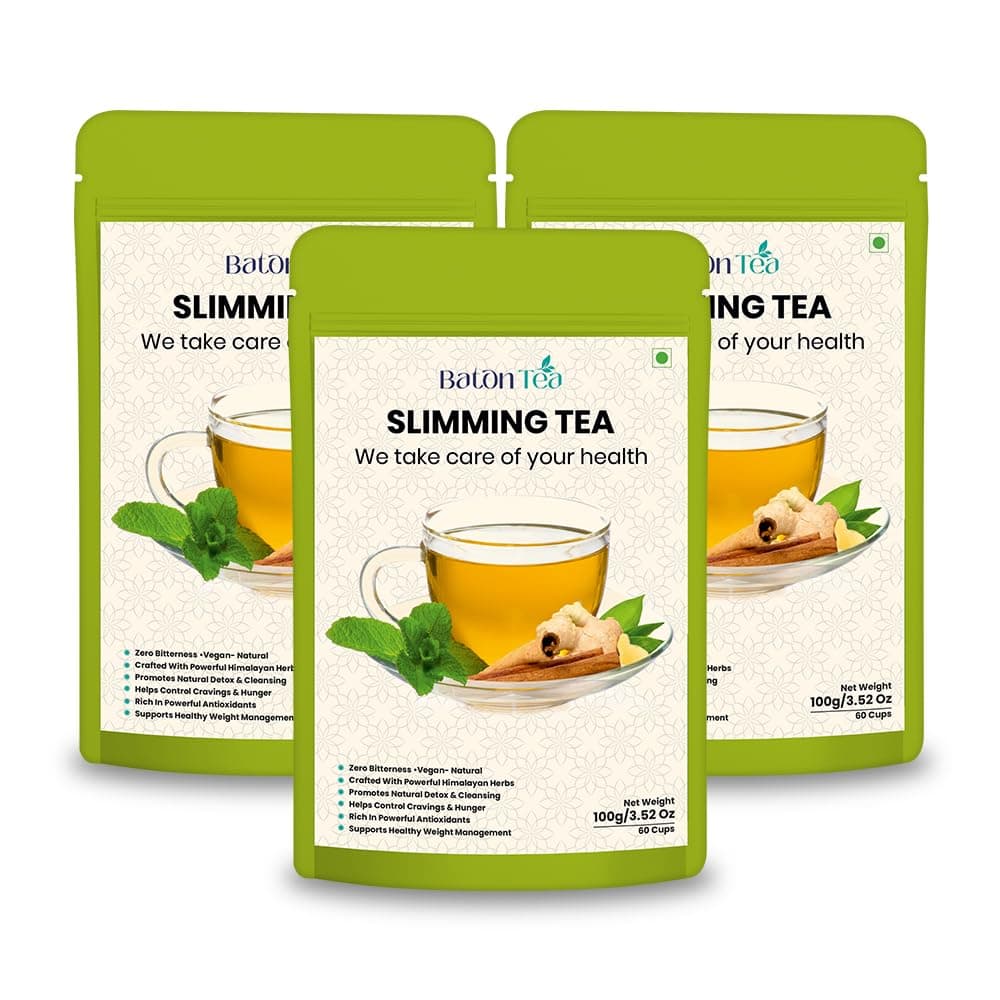 Baton Slimming Herbal Green Packet 100gm |Natural Blend of 18 Herbs|Detox for Gut Health & Weight Management | no Sugar |Wellness Tea For Men & Women |Pack Of 3