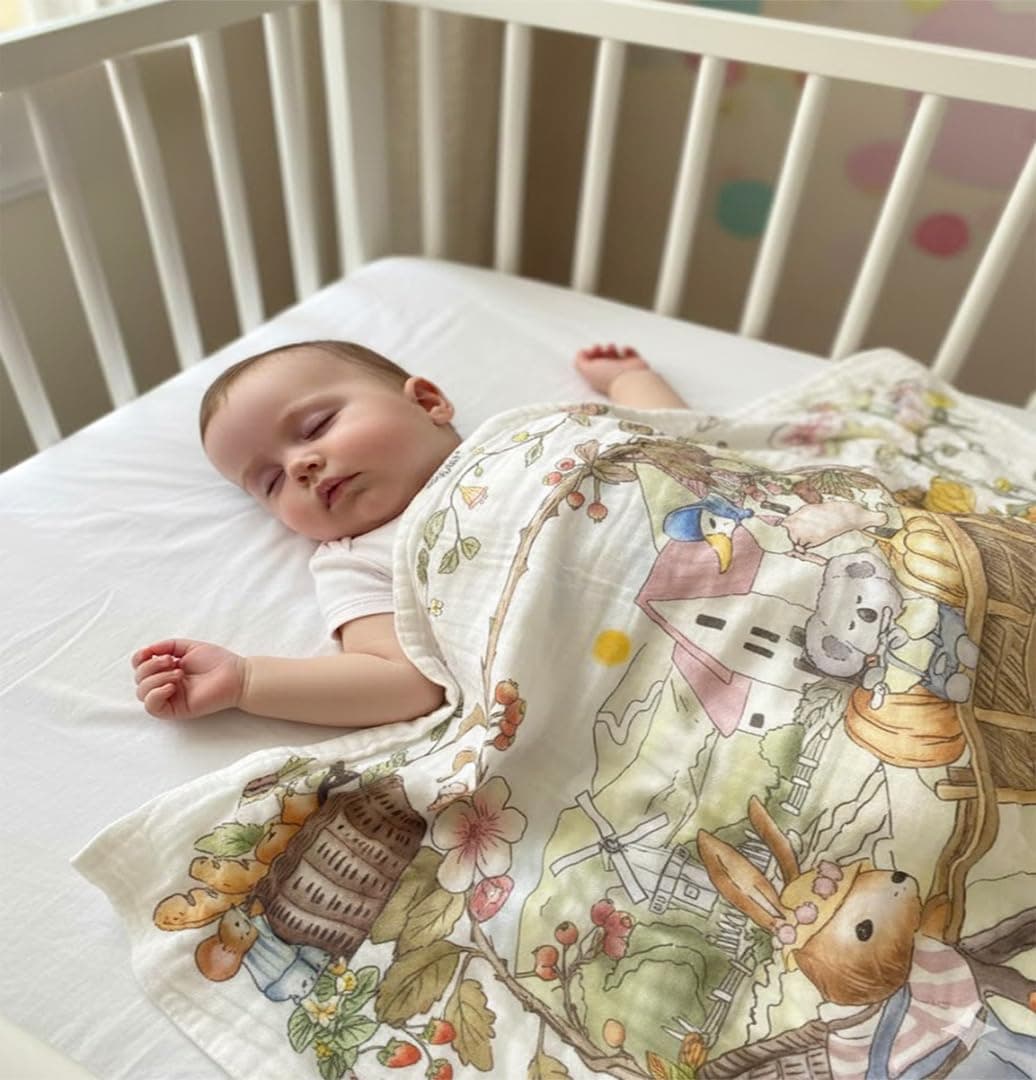 MOM CARE 6 Layer Organic Muslin Baby Blanket | Ultra Soft Breathable Cotton Swaddle Wrap for Newborn | Baby Quilt, Receiving Blanket, Bath Towel, Stroller Cover | 110x110 cm Animal Print