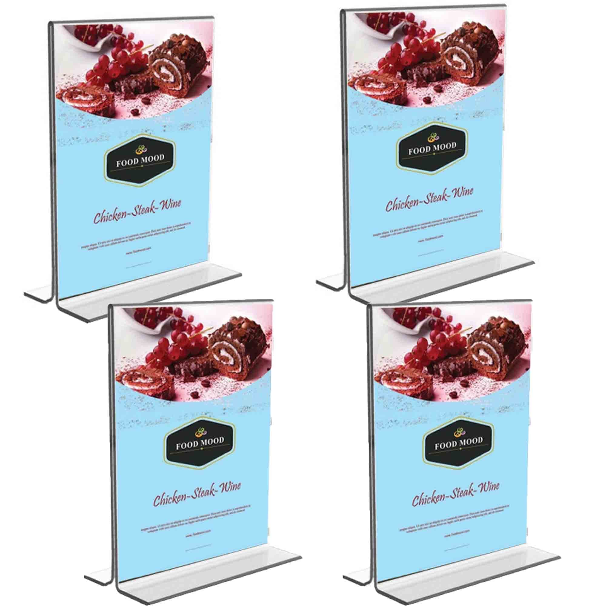 Shuban Acrylic Sign Holder Table Sign Holder Double Sided T Shape Clear Plastic Desktop Display Holder Vertical Menu Stand Sign Holders for School, Office, Hotel, Party (05 X 7 Inch -4Pcs)