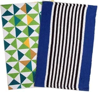 SARAL HOME EASY LIVING Cotton Printed Rectangular Rug, Set of 2, Geometric And Striped Pattern, Multipurpose For Home Kitchen Living Area, Blue, 45x70 & 50x80 cm