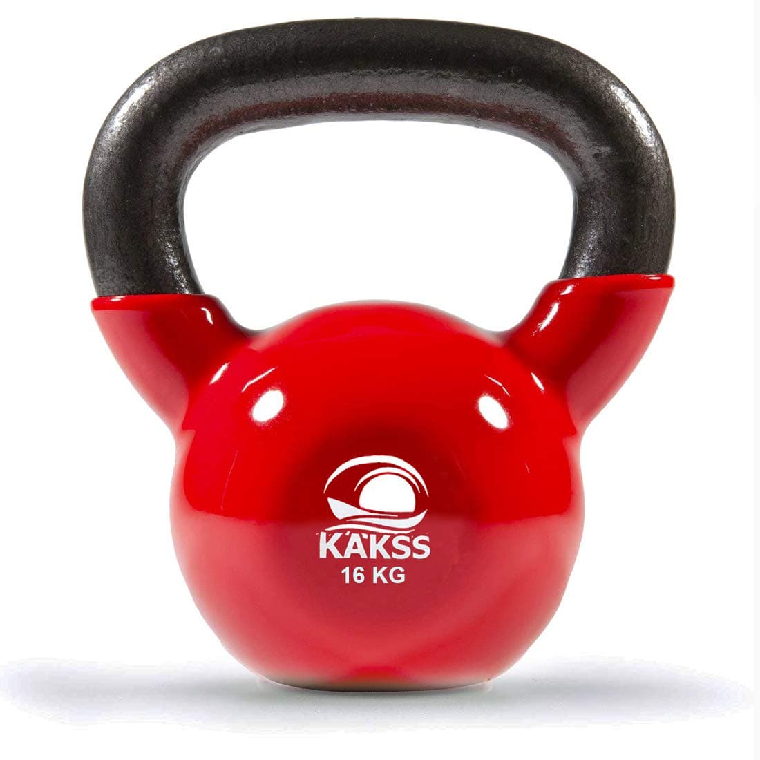 KAKSS Half Coating Vinyl Kettlebell, 16kg Red Cast Iron Kettle Bell with Non-Slip Grip Handle for Strength Training, Home Gym Workout Equipment for Men & Women (Proudly Made in India)