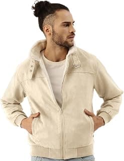 CAHOOT Men's Front Zipper Jacket with Fleece for Casual Wear | Long Sleeve | High Neck | Zipper Closure | Suede Jacket Crafted with Comfort Fit for Everyday Wear