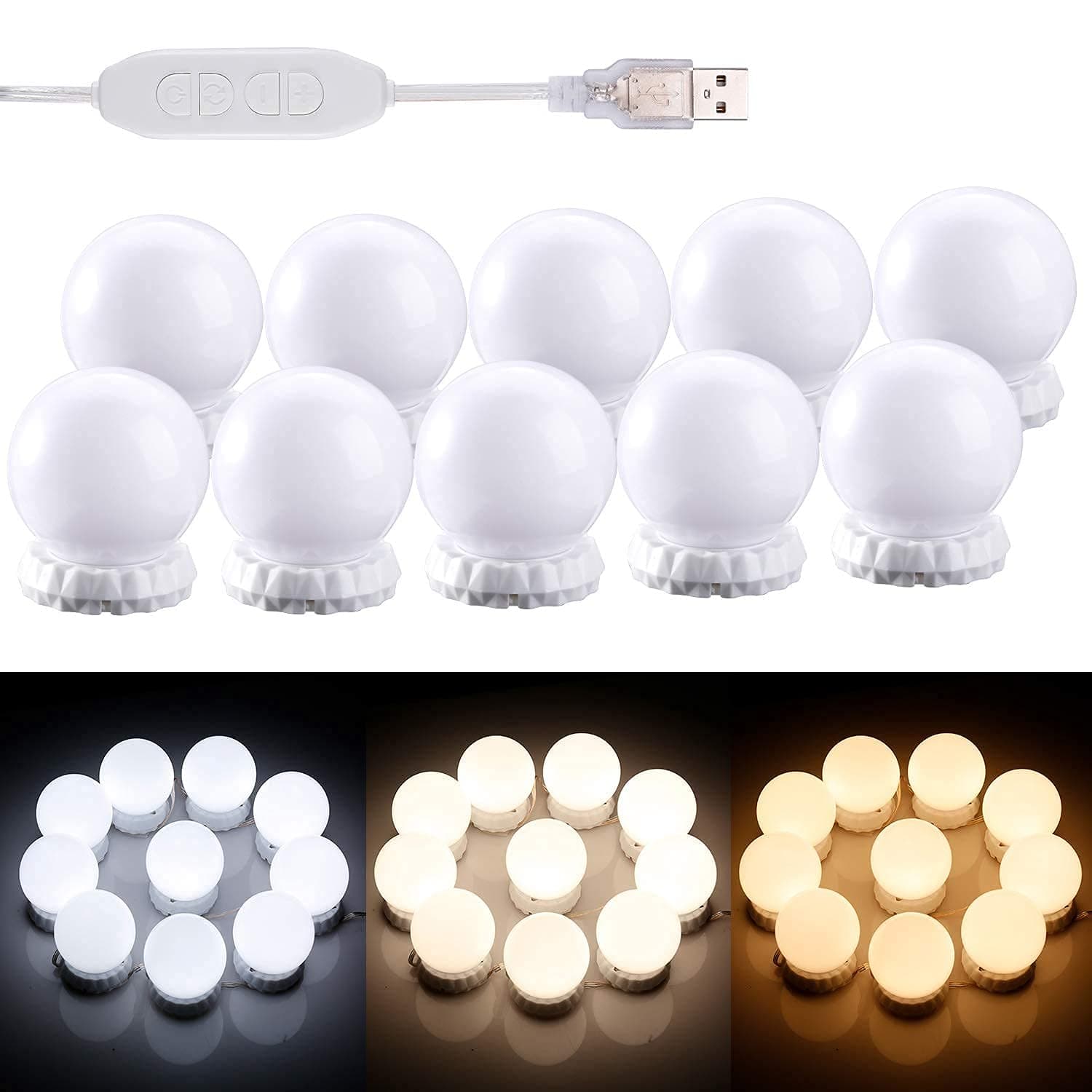 HOLD UP LED Vanity Mirror Lights Kit - Hollywood Style With 10 Dimmable Bulbs, 3 Color Modes for Makeup, Table, Bathroom, Dressing Room